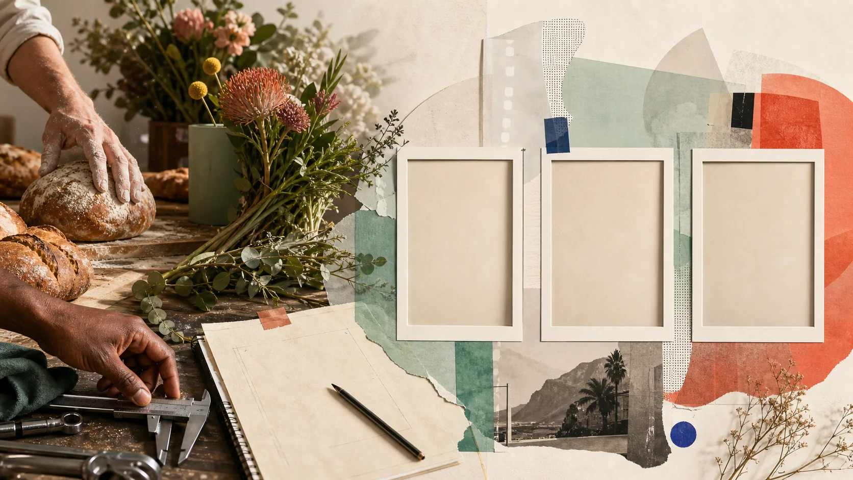 Creative collage transforming real business materials into a set of campaign frames